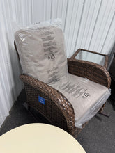 Pocassy 3-Piece Brown Wicker Patio Conversation Set with Gray Cushions and Coffee Table Flat Handrail Rocking Chairs!! NEW & ASSEMBLED!