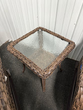 Pocassy 3-Piece Brown Wicker Patio Conversation Set with Gray Cushions and Coffee Table Flat Handrail Rocking Chairs!! NEW & ASSEMBLED!