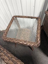 Pocassy 3-Piece Brown Wicker Patio Conversation Set with Gray Cushions and Coffee Table Flat Handrail Rocking Chairs!! NEW & ASSEMBLED!