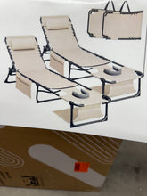 2-Pieces Metal Folding Outdoor Chaise Lounge with Face Hole, 5-Position Reclining Portable Patio Chair, Beige! (NEW IN BOX)