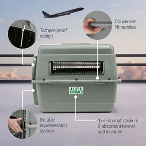 Petmate Sky Kennel IATA Airline Friendly Dog Crate Plastic Travel Pet Carrier, Medium 32" for Dogs 30-50 lb, Gray! (NEW IN BOX)