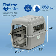 Petmate Sky Kennel IATA Airline Friendly Dog Crate Plastic Travel Pet Carrier, Medium 32" for Dogs 30-50 lb, Gray! (NEW IN BOX)