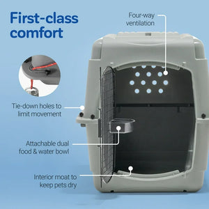 Petmate Sky Kennel IATA Airline Friendly Dog Crate Plastic Travel Pet Carrier, Medium 32" for Dogs 30-50 lb, Gray! (NEW IN BOX)