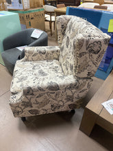 Retro Plants Beige Linen Nailhead Trim Upholstered High Back Accent Arm Chair with Wood Legs(Set of 1)!! NEW AND ASSEMBLED!!