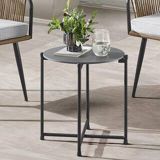 Alburgh All-Weather 18 in. H Black Round Poly Fiber Outdoor Cocktail Table- new