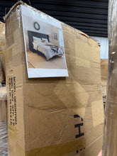 Bowdoin Modern Linen Upholstered Wingback Platform Bed with Wooden Slats, Dark Grey, King Size! (NEW IN BOX)