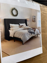 Bowdoin Modern Linen Upholstered Wingback Platform Bed with Wooden Slats, Dark Grey, King Size! (NEW IN BOX)