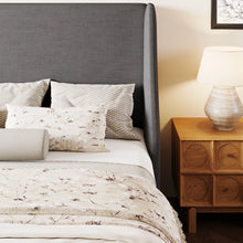 Bowdoin Modern Linen Upholstered Wingback Platform Bed with Wooden Slats, Dark Grey, King Size! (NEW IN BOX)