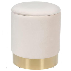 SOFT Round Storage Ottoman with Gold Metal Base, Light Pink/ Beige- NEW OUT OF BOX!!!