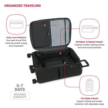 SWISSGEAR Stride Expandable Medium Checked Spinner Luggage, Black, 8 Wheels