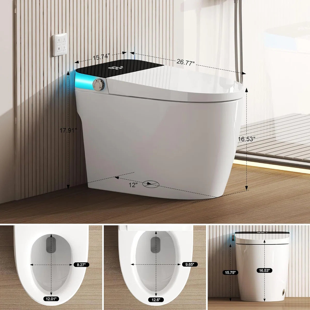 Remote Control Point Catch Slow Close, Night Light, Remote Control, Water-Saving Siphon Dual Flus ...