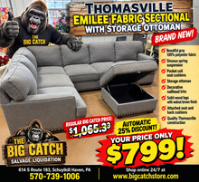 Thomasville Emilee Fabric Sectional with Storage Ottoman- new