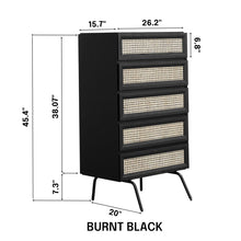 NTC Lulu 5 Drawers Dresser Storage Cabinet with Natural Rattan, Modern Vertical Chest of Drawers, Black