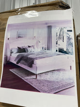 Upholstered Platform Bed Boucle Fabric and Wingback Headboard, Rounded Corners, White, King! (NEW IN BOX)