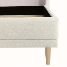Upholstered Platform Bed Boucle Fabric and Wingback Headboard, Rounded Corners, White, King! (NEW IN BOX)