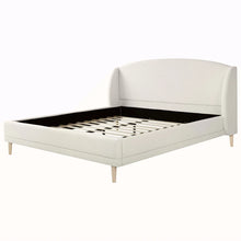 Upholstered Platform Bed Boucle Fabric and Wingback Headboard, Rounded Corners, White, King! (NEW IN BOX)