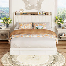Deilyn Upholstered Bed with Charging Station and 3 Drawers, King, Beige! (NEW IN BOX)