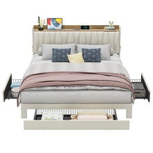 Deilyn Upholstered Bed with Charging Station and 3 Drawers, King, Beige! (NEW IN BOX)