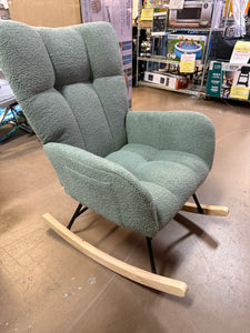 Rocking Chair Nursery,Teddy Upholstered Glider Rocker with High Backrest,Modern Rocking Accent Chairs Glider For Living Room, Nursery, Bedroom,Green! (NEW & ASSEMBLED)