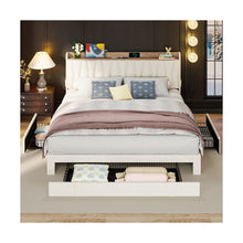 Deilyn Upholstered Bed with Charging Station and 3 Drawers, King, Beige! (NEW IN BOX)