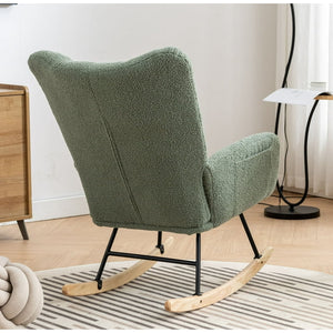 Rocking Chair Nursery,Teddy Upholstered Glider Rocker with High Backrest,Modern Rocking Accent Chairs Glider For Living Room, Nursery, Bedroom,Green! (NEW & ASSEMBLED)