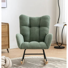 Rocking Chair Nursery,Teddy Upholstered Glider Rocker with High Backrest,Modern Rocking Accent Chairs Glider For Living Room, Nursery, Bedroom,Green! (NEW & ASSEMBLED)