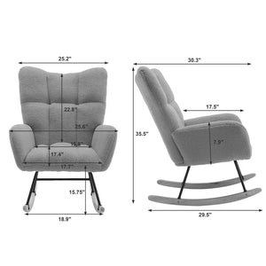 Rocking Chair Nursery,Teddy Upholstered Glider Rocker with High Backrest,Modern Rocking Accent Chairs Glider For Living Room, Nursery, Bedroom,Green! (NEW & ASSEMBLED)