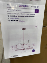 12 - Light Steel Dimmable Tiered Chandelier! (NEW IN BOX)