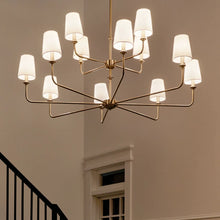 12 - Light Steel Dimmable Tiered Chandelier! (NEW IN BOX)