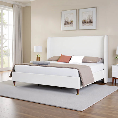 Belo Upholstered Platform Bed, White, Queen Size! (NEW IN BOX)