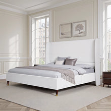 Belo Upholstered Platform Bed, White, Queen Size! (NEW IN BOX)