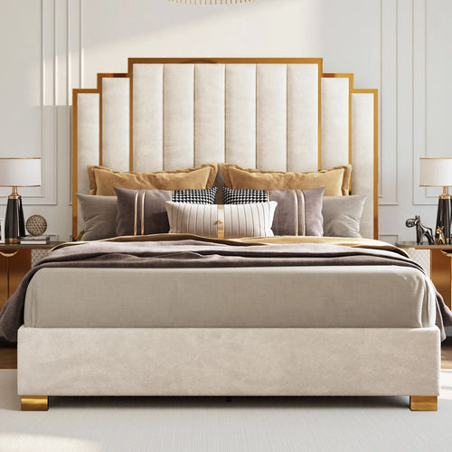Duncanville Upholstered Platform Bed, King, White! (NEW IN BOX)