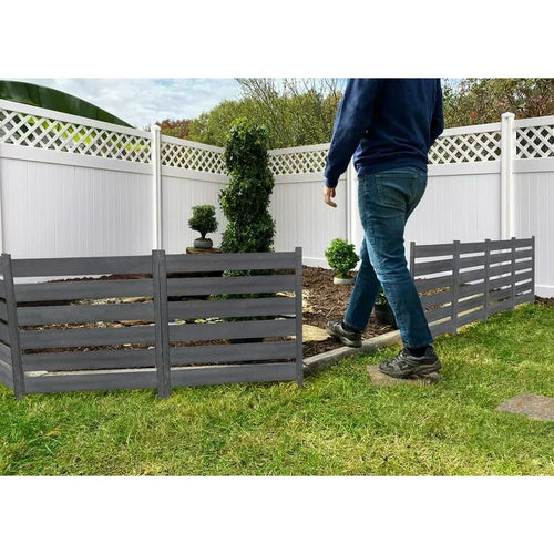 26in H x 24in W (3 Panels) No Dig Zippity Maui Fence Kit, Charcoal Color WoodTek Vinyl Fence Panel, Temporary Outdoor Border for Garden, Easy Install DIY Fence for Backyard, Patio, & Deck, ZP19066! (NEW IN BOX)