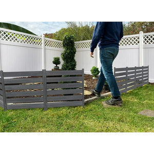 26in H x 24in W (3 Panels) No Dig Zippity Maui Fence Kit, Charcoal Color WoodTek Vinyl Fence Panel, Temporary Outdoor Border for Garden, Easy Install DIY Fence for Backyard, Patio, & Deck, ZP19066! (NEW IN BOX)