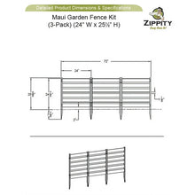 26in H x 24in W (3 Panels) No Dig Zippity Maui Fence Kit, Charcoal Color WoodTek Vinyl Fence Panel, Temporary Outdoor Border for Garden, Easy Install DIY Fence for Backyard, Patio, & Deck, ZP19066! (NEW IN BOX)