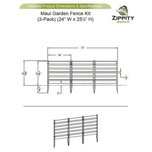 26in H x 24in W (3 Panels) No Dig Zippity Maui Fence Kit, Charcoal Color WoodTek Vinyl Fence Panel, Temporary Outdoor Border for Garden, Easy Install DIY Fence for Backyard, Patio, & Deck, ZP19066! (NEW IN BOX)