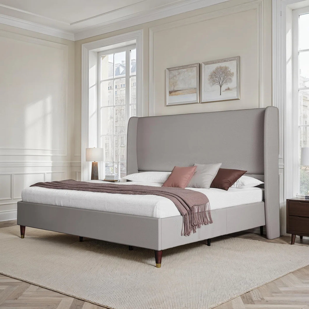 Belo Upholstered Platform Bed, King, Grey! (NEW IN BOX)