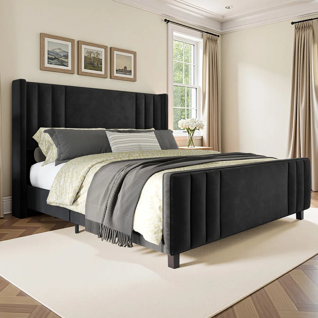Aurieona Upholstered Platform Bed, Black, King! (NEW IN BOX)