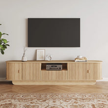 86.6" Curved TV Stand for 85 Inch TV, Entertainment Center with Storage, Fluted Media Console with Sliding Doors