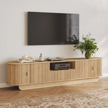 86.6" Curved TV Stand for 85 Inch TV, Entertainment Center with Storage, Fluted Media Console with Sliding Doors