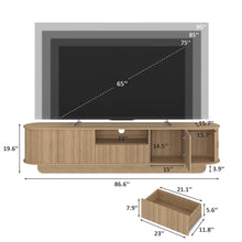 86.6" Curved TV Stand for 85 Inch TV, Entertainment Center with Storage, Fluted Media Console with Sliding Doors