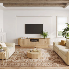 86.6" Curved TV Stand for 85 Inch TV, Entertainment Center with Storage, Fluted Media Console with Sliding Doors