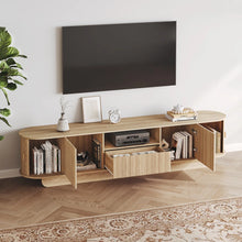 86.6" Curved TV Stand for 85 Inch TV, Entertainment Center with Storage, Fluted Media Console with Sliding Doors