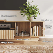 86.6" Curved TV Stand for 85 Inch TV, Entertainment Center with Storage, Fluted Media Console with Sliding Doors