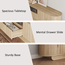 86.6" Curved TV Stand for 85 Inch TV, Entertainment Center with Storage, Fluted Media Console with Sliding Doors