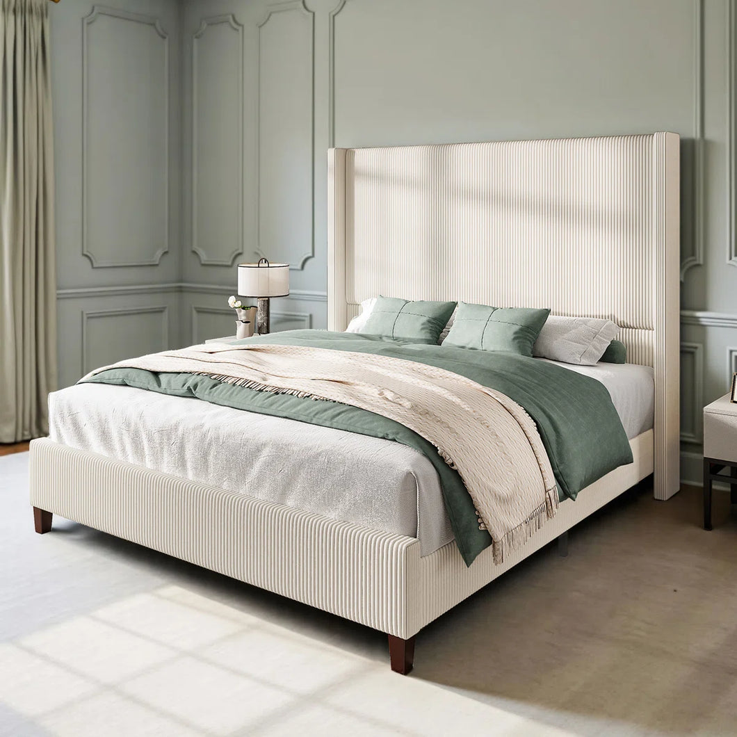 Dunwoody Upholstered Wingback Queen Size Platform Bed,Cream! (NEW IN BOX)