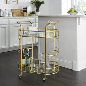 Better Homes & Gardens Fitzgerald Bar Cart with Matte Gold Metal Finish, 2-Tiers**New in box**