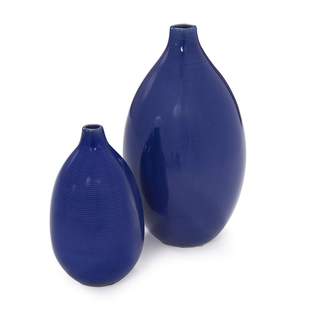 Howard Elliott Cobalt Blue Glazed Ceramic Vase Set, 2-Piece Oval, Decoration for Home, Office, Living, Hallway, Entryway or Any Room, Ideal gift for Wedding, 7 x 12 x 7 inches**New in box**