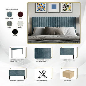Castle Place Cozy Corduroy Velvet Upholstered Queen Headboard, Light Blue! (NEW IN BOX)