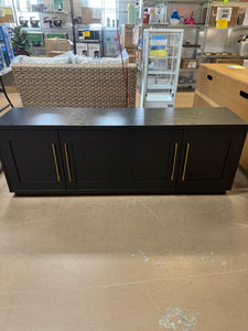 Evelyn&Zoe Tillman Rectangular TV Stand for TV's up to 75", Black Grain! (NEW & ASSEMBLED - MINOR HOLE ON TOP!)
